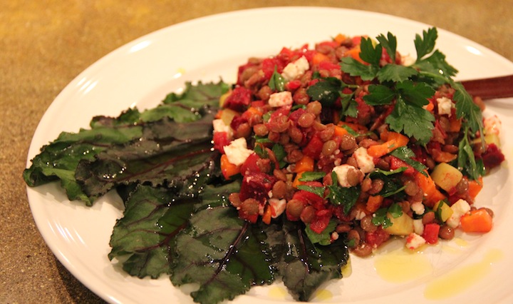 rainbowlentilswithbeetgreens